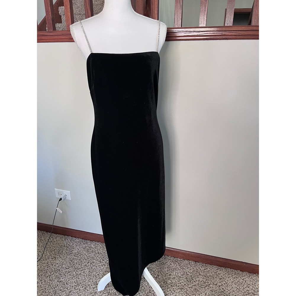 Black Velvet Asymmetrical Rhinestone Strap Maxi Dress Formal Gown